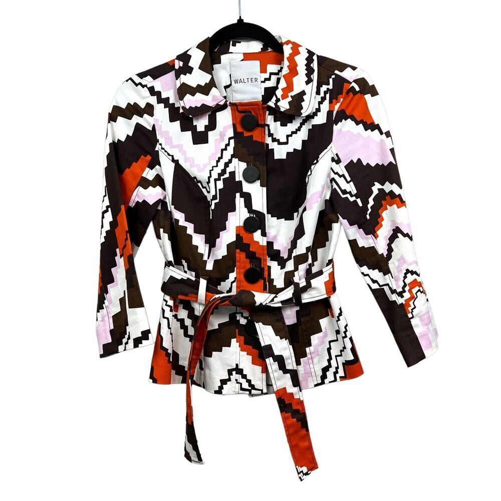 Walter Baker Jacket Lightweight Collared Belted 5 Button Multi Color Women Sz 0*